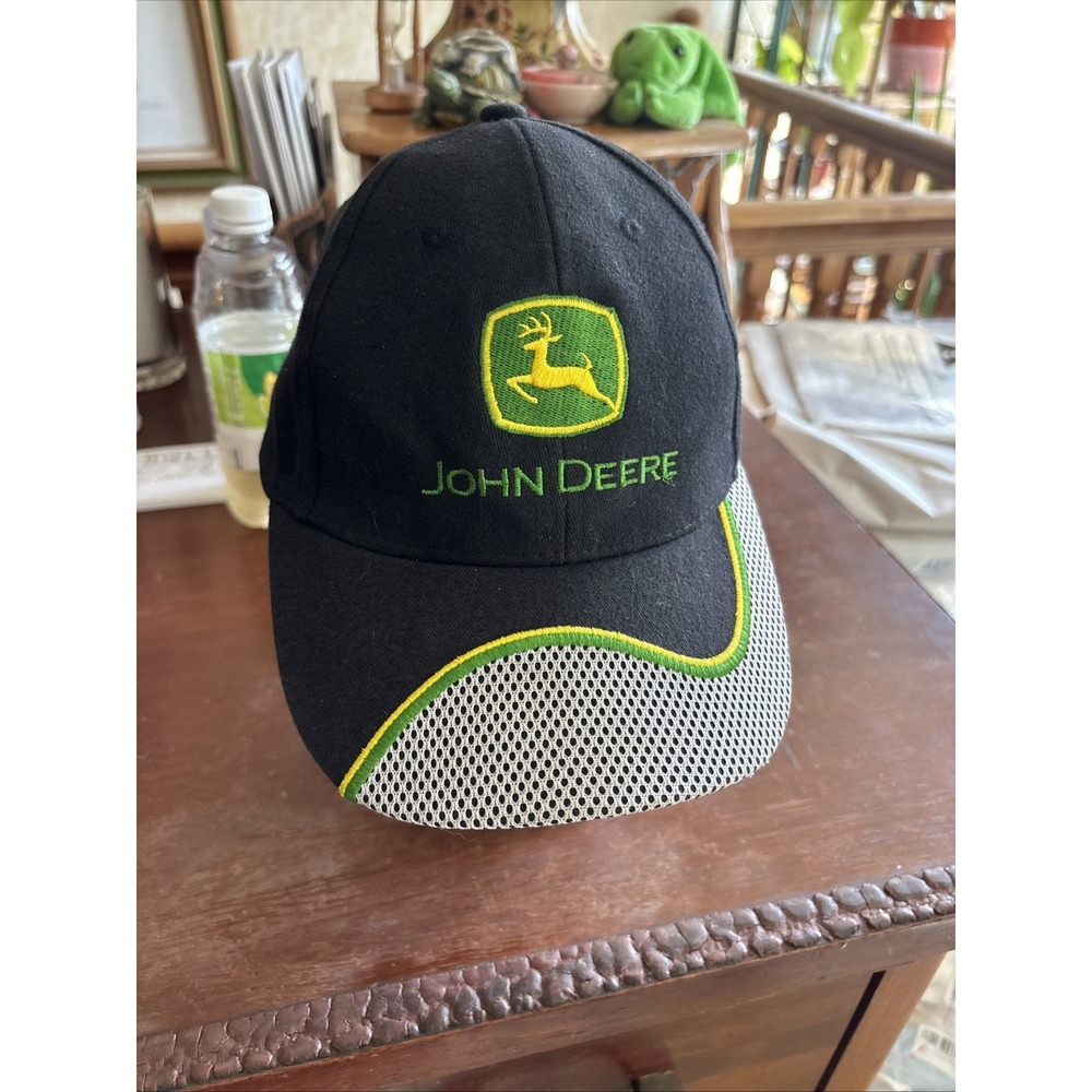 John Deere Licensed Black Green Strapback Hat Baseball Cap